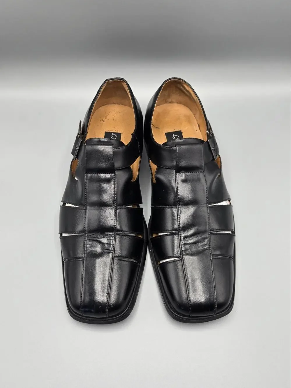 La Milano Italy Collection Mens Black Leather Fisherman Sandals Dress Shoes